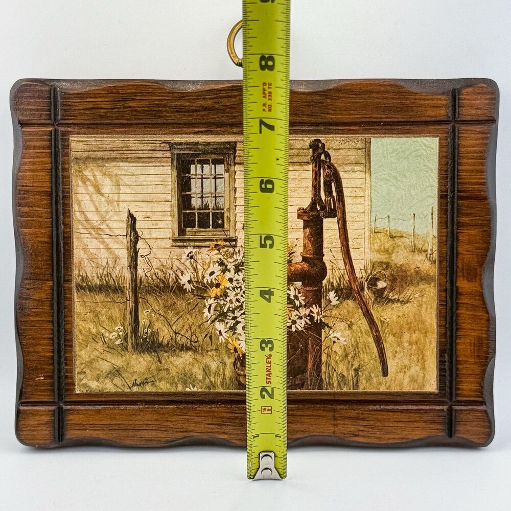Vintage Rustic Barn Print Daisy Flowers – Wooden Frame Farmhouse MCM Decor - Picture 10 of 11